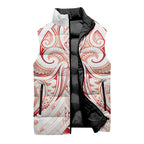 Maori Rugby Custom Ngaru Mangopare Sleeveless Puffer Jacket Whero Niho Taniwha Motif