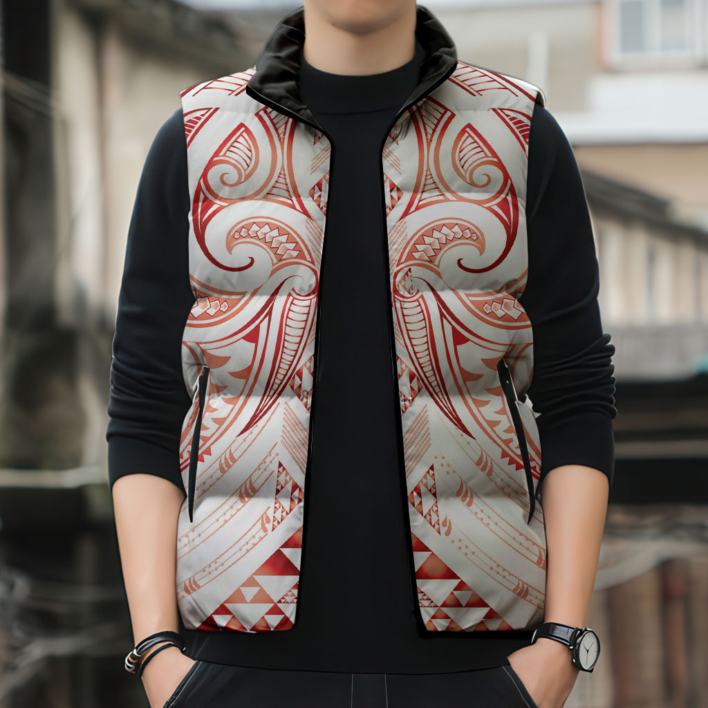 Maori Rugby Custom Ngaru Mangopare Sleeveless Puffer Jacket Whero Niho Taniwha Motif