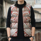 Maori Rugby Custom Ngaru Mangopare Sleeveless Puffer Jacket Whero Niho Taniwha Motif