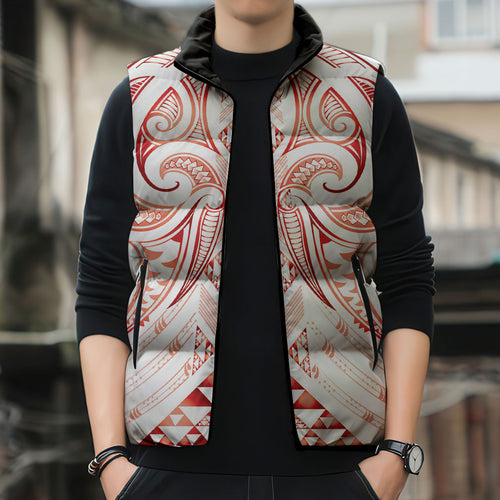 Maori Rugby Custom Ngaru Mangopare Sleeveless Puffer Jacket Whero Niho Taniwha Motif