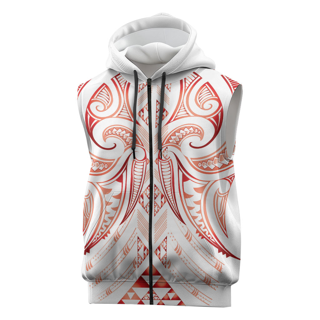 Maori Rugby Custom Ngaru Mangopare Sleeveless Zip Hoodie Whero Niho Taniwha Motif