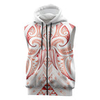 Maori Rugby Custom Ngaru Mangopare Sleeveless Zip Hoodie Whero Niho Taniwha Motif