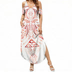 Maori Rugby Custom Ngaru Mangopare Summer Maxi Dress Whero Niho Taniwha Motif