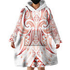 Maori Rugby Custom Ngaru Mangopare Wearable Blanket Hoodie Whero Niho Taniwha Motif