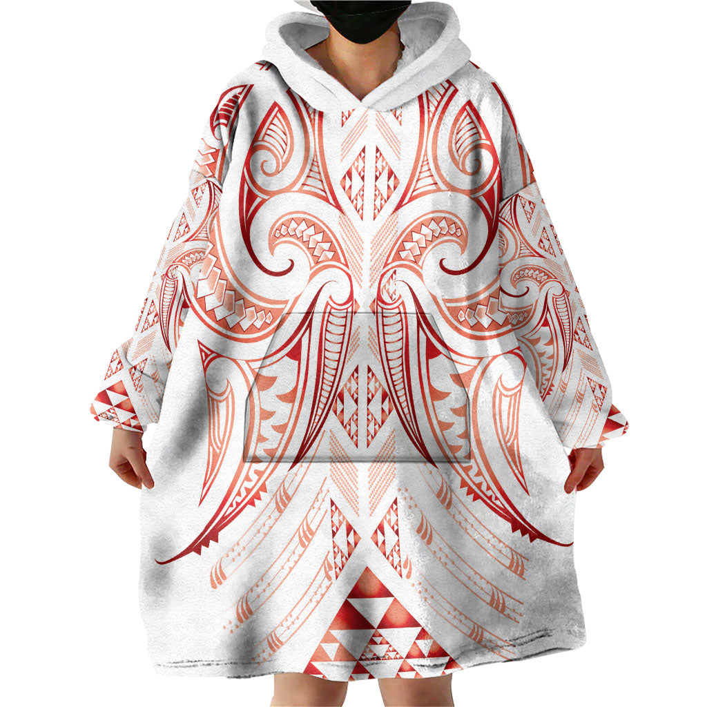 Maori Rugby Custom Ngaru Mangopare Wearable Blanket Hoodie Whero Niho Taniwha Motif