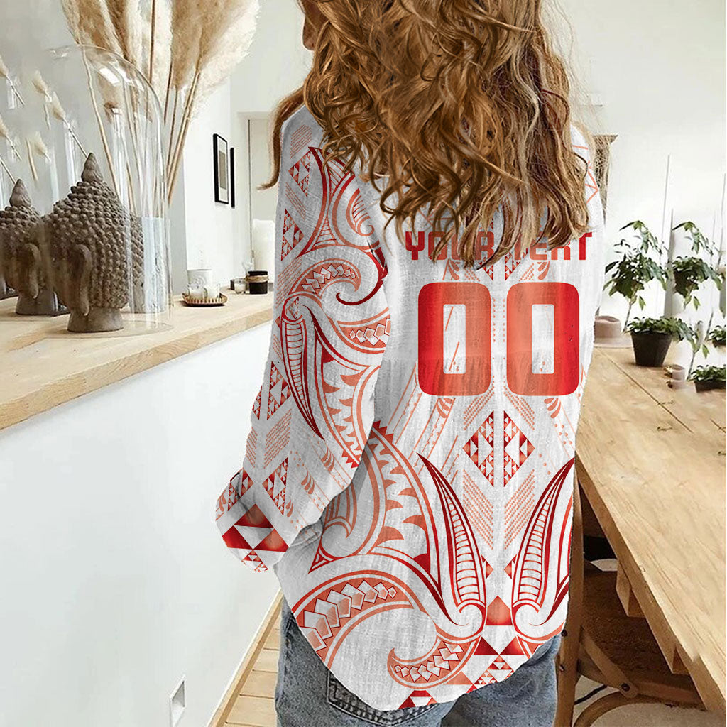 Maori Rugby Custom Ngaru Mangopare Women Casual Shirt Whero Niho Taniwha Motif