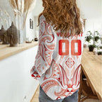 Maori Rugby Custom Ngaru Mangopare Women Casual Shirt Whero Niho Taniwha Motif