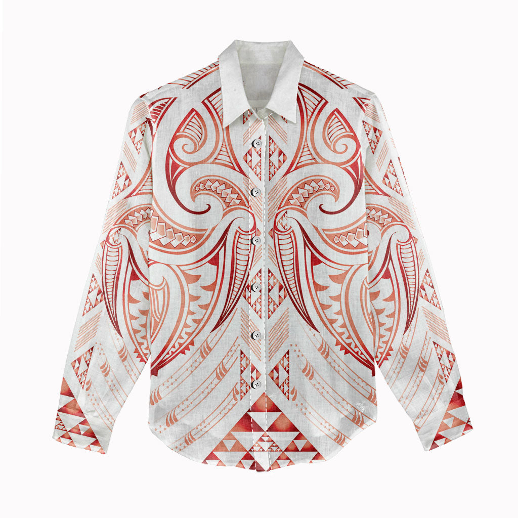 Maori Rugby Custom Ngaru Mangopare Women Casual Shirt Whero Niho Taniwha Motif