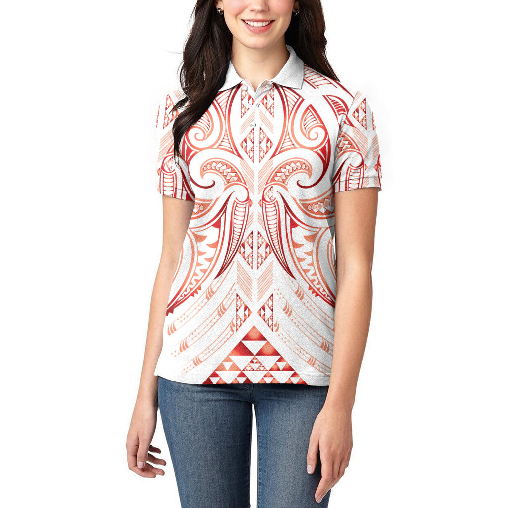Maori Rugby Custom Ngaru Mangopare Women Polo Shirt Whero Niho Taniwha Motif