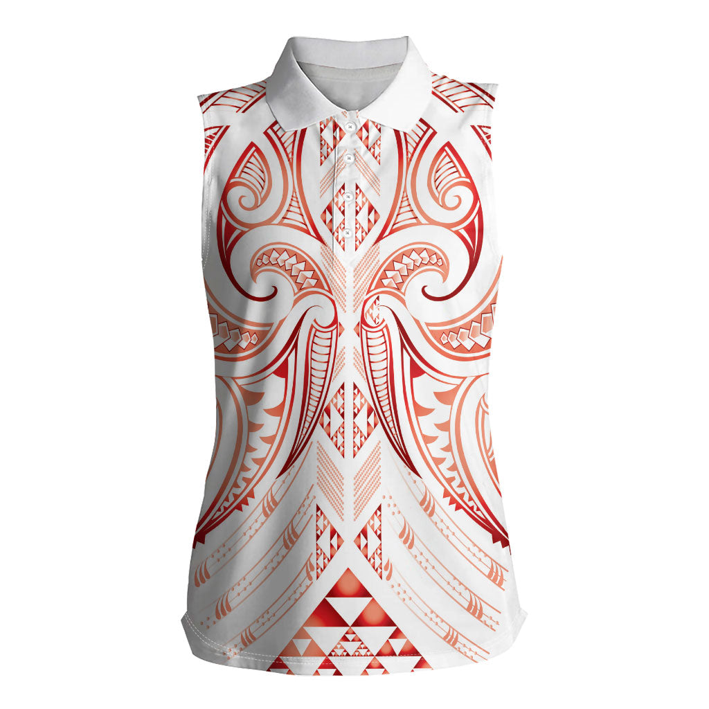 Maori Rugby Custom Ngaru Mangopare Women Sleeveless Polo Shirt Whero Niho Taniwha Motif