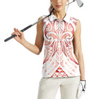 Maori Rugby Custom Ngaru Mangopare Women Sleeveless Polo Shirt Whero Niho Taniwha Motif