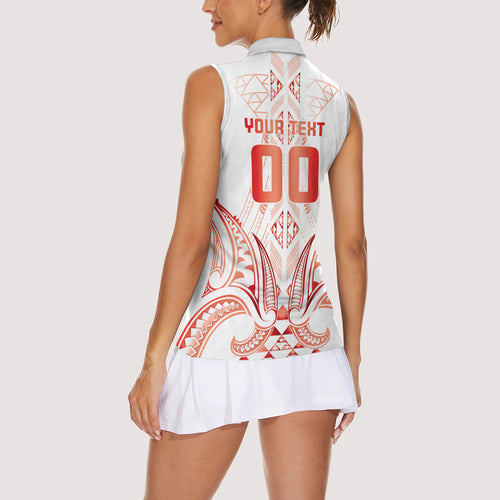 Maori Rugby Custom Ngaru Mangopare Women Sleeveless Polo Shirt Whero Niho Taniwha Motif