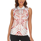 Maori Rugby Custom Ngaru Mangopare Women Sleeveless Polo Shirt Whero Niho Taniwha Motif