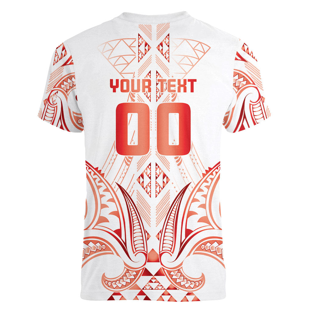 Maori Rugby Custom Ngaru Mangopare Women V-Neck T-Shirt Whero Niho Taniwha Motif