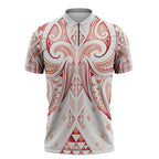 Maori Rugby Custom Ngaru Mangopare Zipper Polo Shirt Whero Niho Taniwha Motif