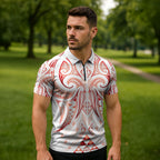 Maori Rugby Custom Ngaru Mangopare Zipper Polo Shirt Whero Niho Taniwha Motif