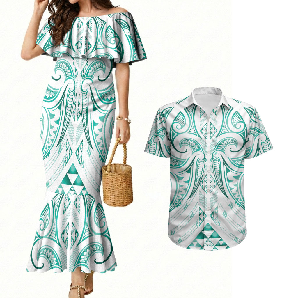 Maori Rugby Custom Ngaru Mangopare Couples Matching Mermaid Dress and Hawaiian Shirt Karikiorangi Taniwha Motif