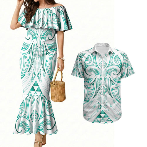 Maori Rugby Custom Ngaru Mangopare Couples Matching Mermaid Dress and Hawaiian Shirt Karikiorangi Taniwha Motif