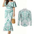 Maori Rugby Custom Ngaru Mangopare Couples Matching Mermaid Dress and Long Sleeve Button Shirt Karikiorangi Taniwha Motif
