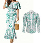 Maori Rugby Custom Ngaru Mangopare Couples Matching Mermaid Dress and Long Sleeve Button Shirt Karikiorangi Taniwha Motif