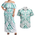 Maori Rugby Custom Ngaru Mangopare Couples Matching Off Shoulder Maxi Dress and Hawaiian Shirt Karikiorangi Taniwha Motif