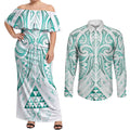 Maori Rugby Custom Ngaru Mangopare Couples Matching Off Shoulder Maxi Dress and Long Sleeve Button Shirt Karikiorangi Taniwha Motif
