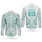 Maori Rugby Custom Ngaru Mangopare Couples Matching Off Shoulder Maxi Dress and Long Sleeve Button Shirt Karikiorangi Taniwha Motif
