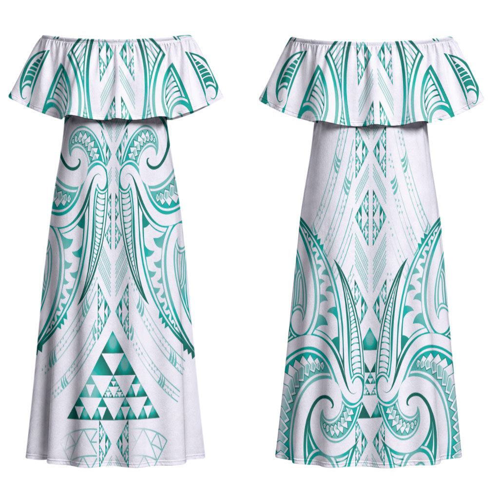 Maori Rugby Custom Ngaru Mangopare Couples Matching Off Shoulder Maxi Dress and Long Sleeve Button Shirt Karikiorangi Taniwha Motif