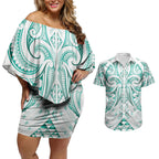 Maori Rugby Custom Ngaru Mangopare Couples Matching Off Shoulder Short Dress and Hawaiian Shirt Karikiorangi Taniwha Motif