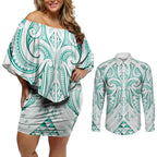 Maori Rugby Custom Ngaru Mangopare Couples Matching Off Shoulder Short Dress and Long Sleeve Button Shirt Karikiorangi Taniwha Motif