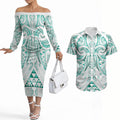 Maori Rugby Custom Ngaru Mangopare Couples Matching Off The Shoulder Long Sleeve Dress and Hawaiian Shirt Karikiorangi Taniwha Motif