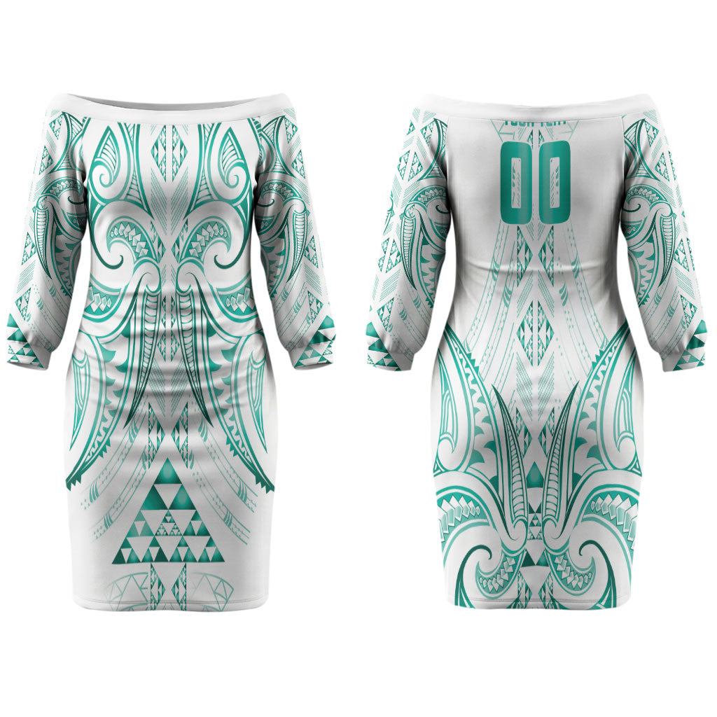 Maori Rugby Custom Ngaru Mangopare Couples Matching Off The Shoulder Long Sleeve Dress and Hawaiian Shirt Karikiorangi Taniwha Motif
