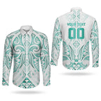 Maori Rugby Custom Ngaru Mangopare Couples Matching Off The Shoulder Long Sleeve Dress and Long Sleeve Button Shirt Karikiorangi Taniwha Motif
