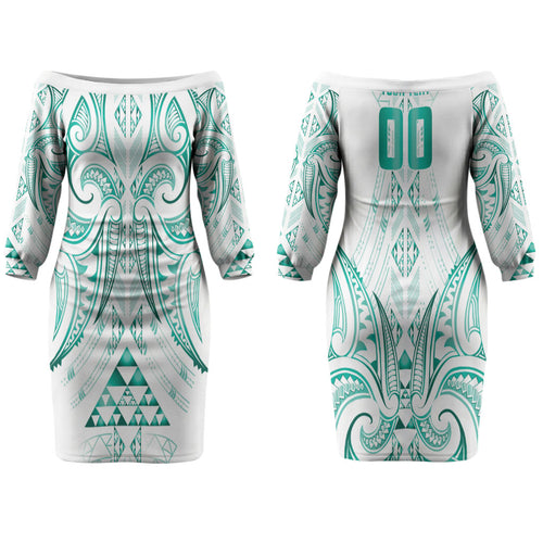 Maori Rugby Custom Ngaru Mangopare Couples Matching Off The Shoulder Long Sleeve Dress and Long Sleeve Button Shirt Karikiorangi Taniwha Motif