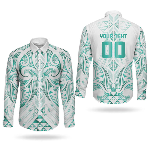 Maori Rugby Custom Ngaru Mangopare Couples Matching Puletasi and Long Sleeve Button Shirt Karikiorangi Taniwha Motif