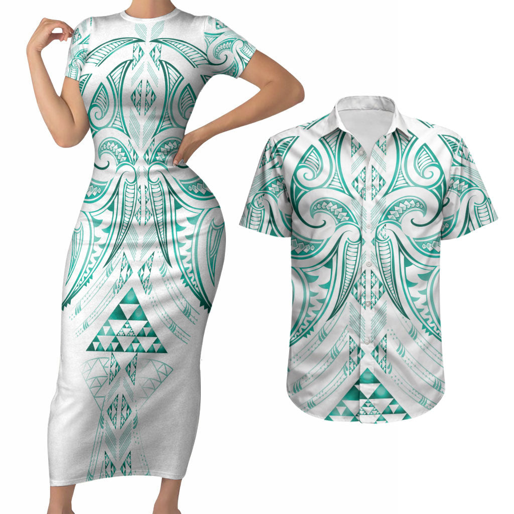 Maori Rugby Custom Ngaru Mangopare Couples Matching Short Sleeve Bodycon Dress and Hawaiian Shirt Karikiorangi Taniwha Motif