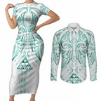 Maori Rugby Custom Ngaru Mangopare Couples Matching Short Sleeve Bodycon Dress and Long Sleeve Button Shirt Karikiorangi Taniwha Motif