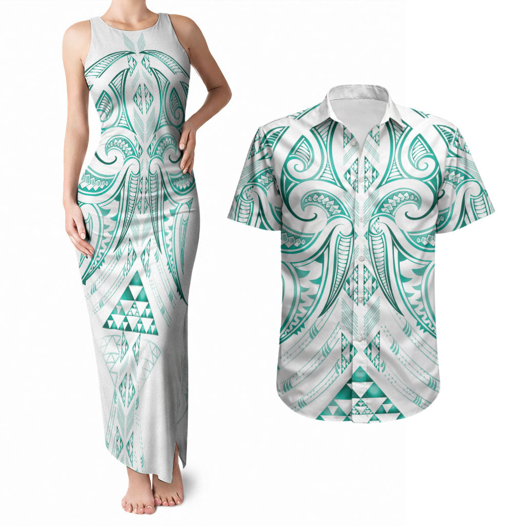 Maori Rugby Custom Ngaru Mangopare Couples Matching Tank Maxi Dress and Hawaiian Shirt Karikiorangi Taniwha Motif