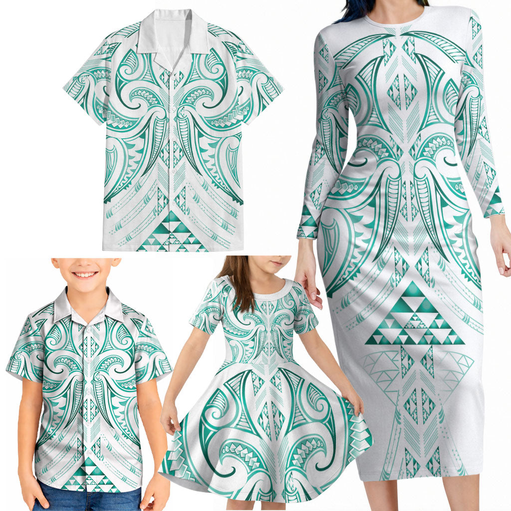 Maori Rugby Custom Ngaru Mangopare Family Matching Long Sleeve Bodycon Dress and Hawaiian Shirt Karikiorangi Taniwha Motif