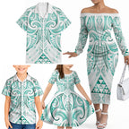 Maori Rugby Custom Ngaru Mangopare Family Matching Off The Shoulder Long Sleeve Dress and Hawaiian Shirt Karikiorangi Taniwha Motif