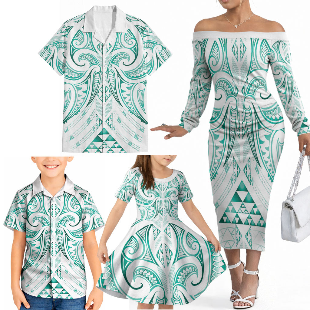Maori Rugby Custom Ngaru Mangopare Family Matching Off The Shoulder Long Sleeve Dress and Hawaiian Shirt Karikiorangi Taniwha Motif