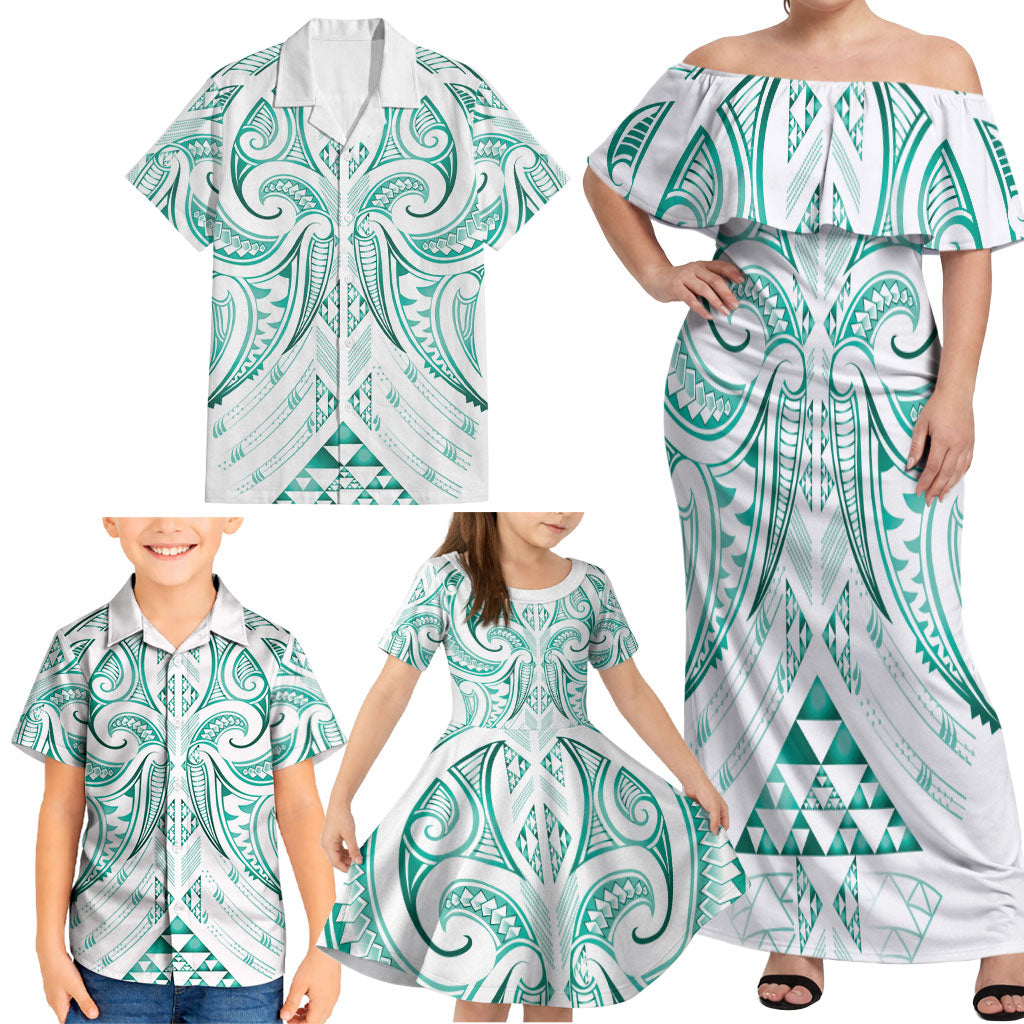 Maori Rugby Custom Ngaru Mangopare Family Matching Off Shoulder Maxi Dress and Hawaiian Shirt Karikiorangi Taniwha Motif