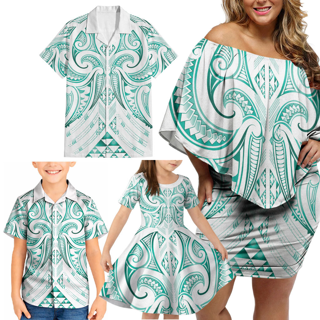 Maori Rugby Custom Ngaru Mangopare Family Matching Off Shoulder Short Dress and Hawaiian Shirt Karikiorangi Taniwha Motif