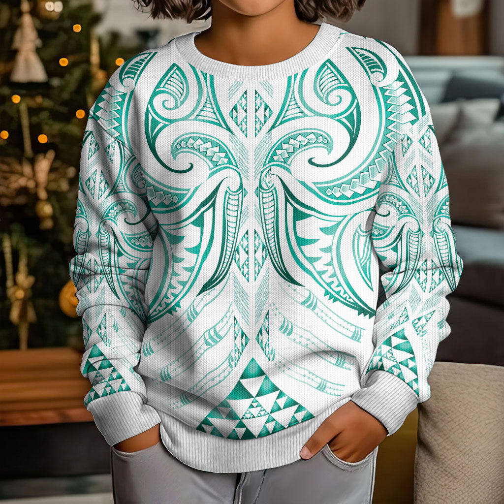 Maori Rugby Custom Ngaru Mangopare Kid Ugly Christmas Sweater Karikiorangi Taniwha Motif