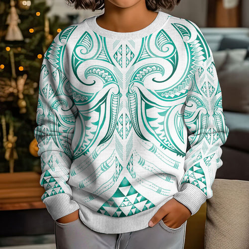 Maori Rugby Custom Ngaru Mangopare Kid Ugly Christmas Sweater Karikiorangi Taniwha Motif