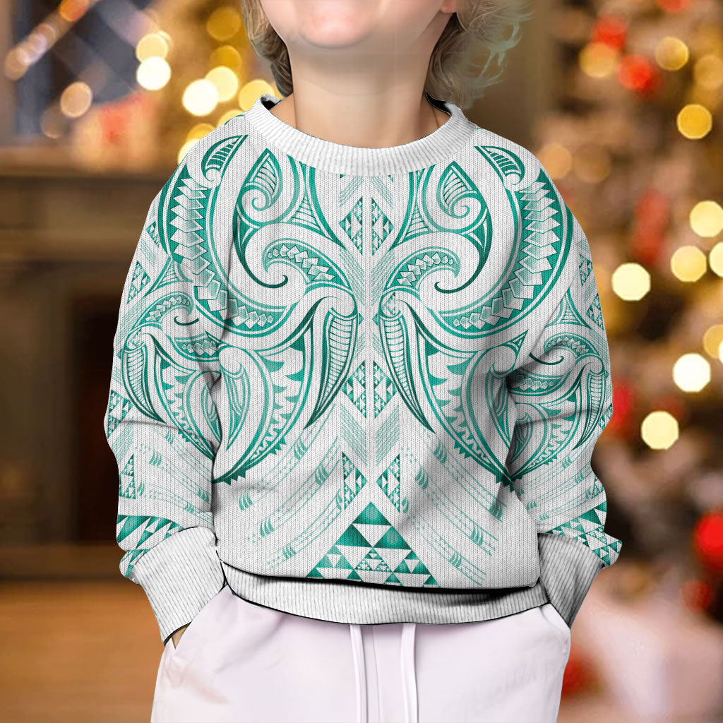 Maori Rugby Custom Ngaru Mangopare Kid Ugly Christmas Sweater Karikiorangi Taniwha Motif
