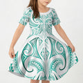 Maori Rugby Custom Ngaru Mangopare Kid Short Sleeve Dress Karikiorangi Taniwha Motif