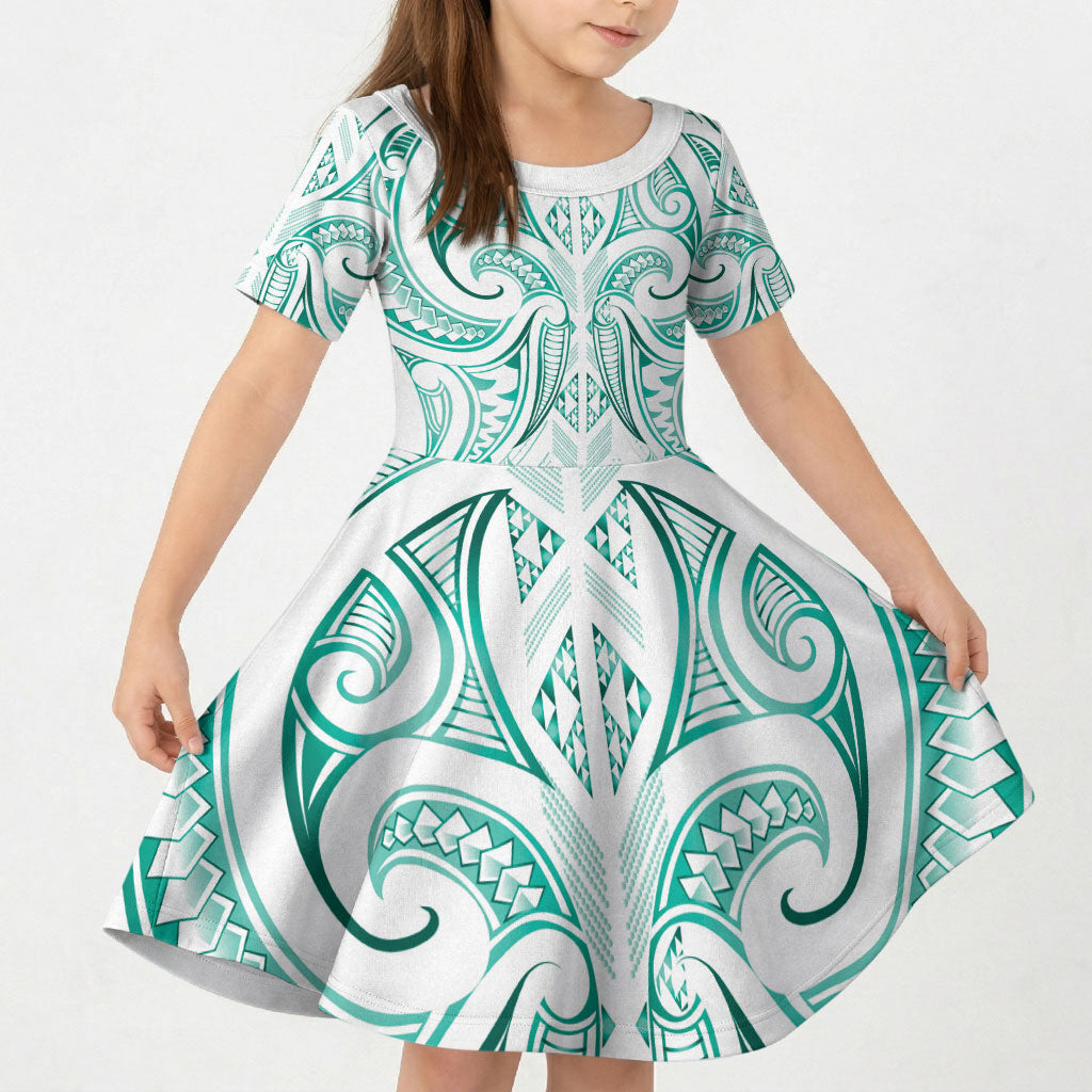 Maori Rugby Custom Ngaru Mangopare Kid Short Sleeve Dress Karikiorangi Taniwha Motif