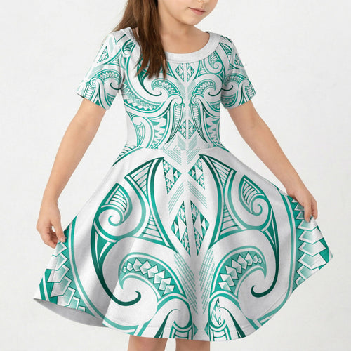 Maori Rugby Custom Ngaru Mangopare Kid Short Sleeve Dress Karikiorangi Taniwha Motif