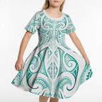 Maori Rugby Custom Ngaru Mangopare Kid Short Sleeve Dress Karikiorangi Taniwha Motif